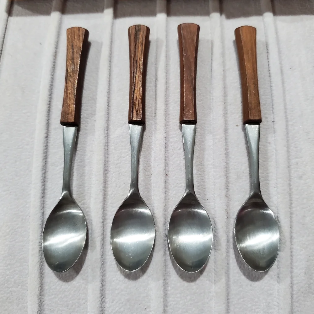 MCM Japan Wood Handle Coctail Appetizer Spoons - Set of 4 🥄🥄🥄🥄 Vintage